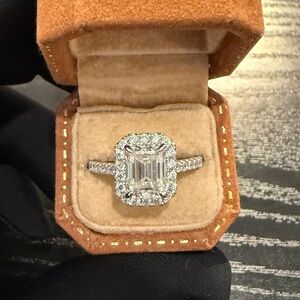 Certified VVS1 Sterling Silver 2 Carat Moissanite Emerald Cut Ring